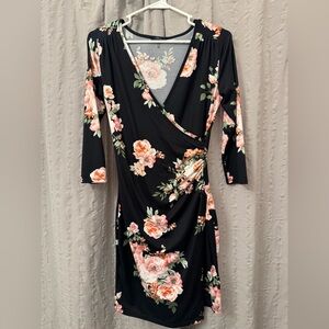 Floral Black Wrap Dress